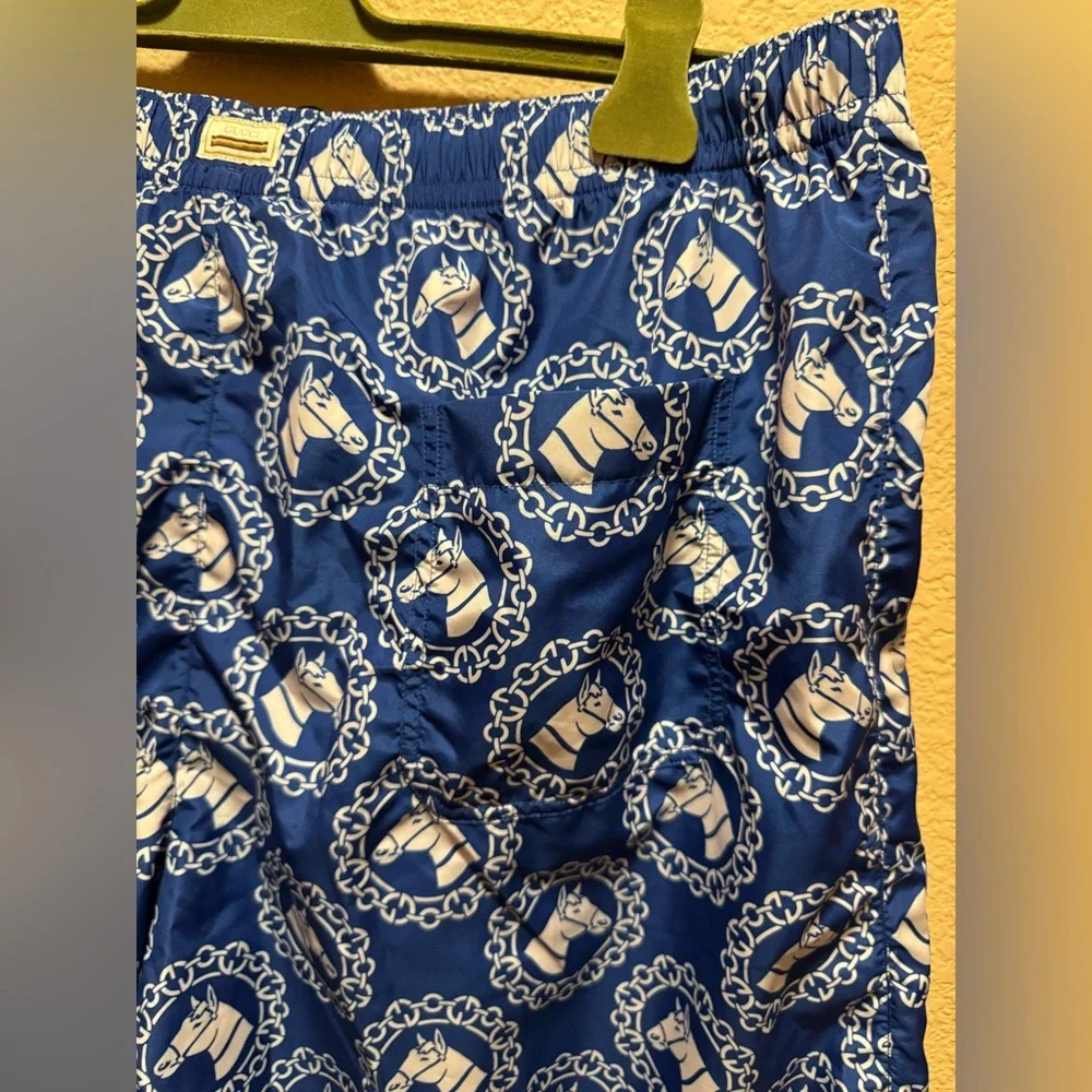 New Gucci GG Logo Equestrian Print Swim Shorts Size 54 / US XL / Waist 36 - 40